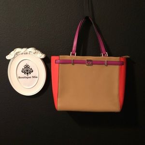 Kate Spade Tan/ Purple/ Orange Satchel Tote Bag